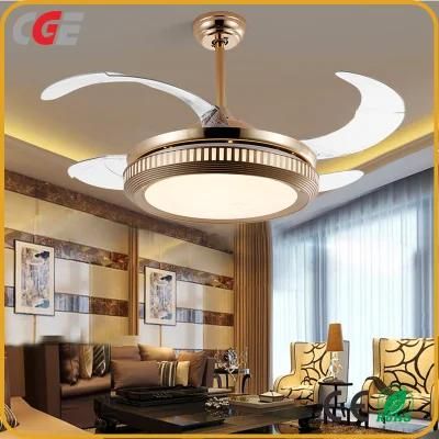 42 Inch Hidden Blades Retractable Invisible Crystal Chandelier Ceiling Fan Light