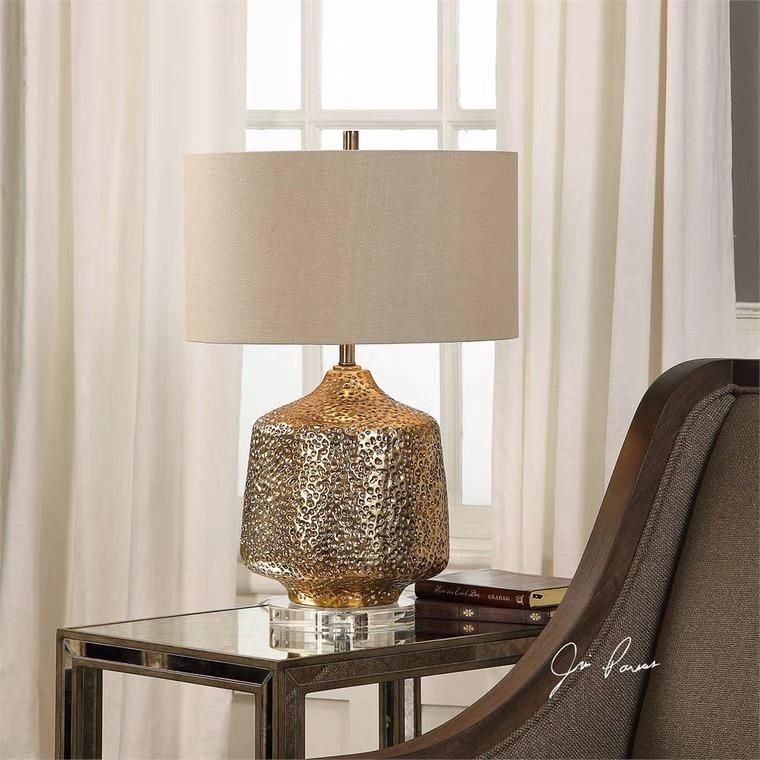American Simple Desk Lamp Imported From The United States Crystal Gold Glaze Porous Texture Study Living Room Villa Creative Lamp Ceramic Light