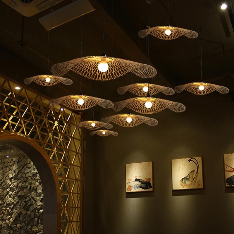 Bamboo Woven Lotus Leaf Pendant Lights Natural Rattan Wicker Chandeliers (WH-WP-43)