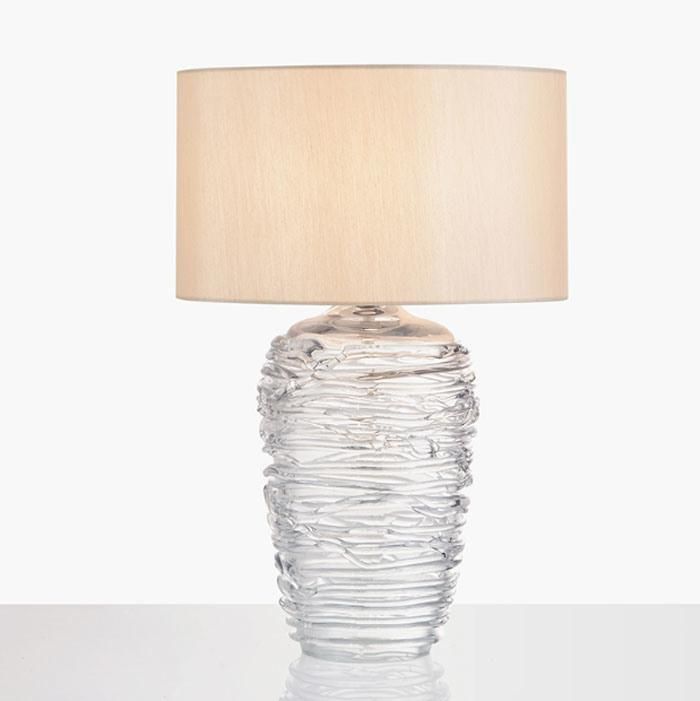 Modern Hotel Lobby Colored Crystal Glazed Glass Table Light with Fabric Shade