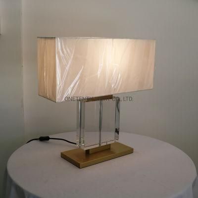 White Silk Shade and Clear Crystal Glass Lamp Body Table Lamp.