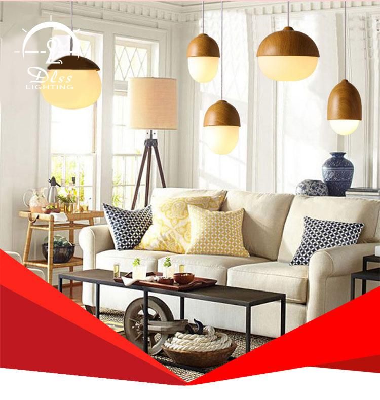 Wood Paint Metal Cover White Glass Acorn Pendant Lamp