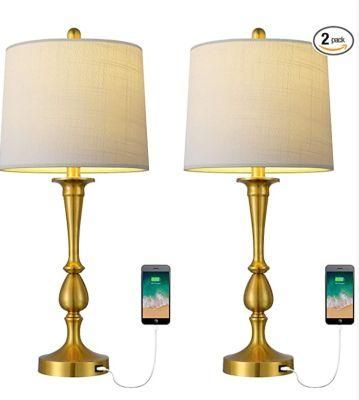 Touch Contral Dimmable USB Charging Port Brass Bedside Table Lamp