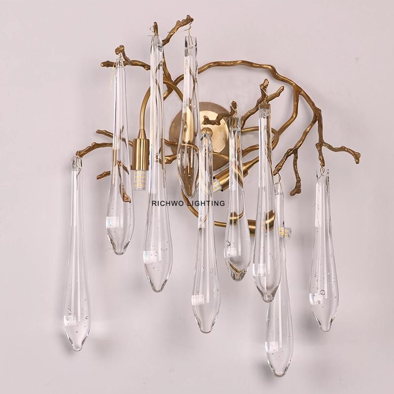 Postmodern Light Luxury Crystal Chandelier All Copper Branch Dining Room Lamp Atmospheric Home Bedroom Villa Living Room Wall Lamp