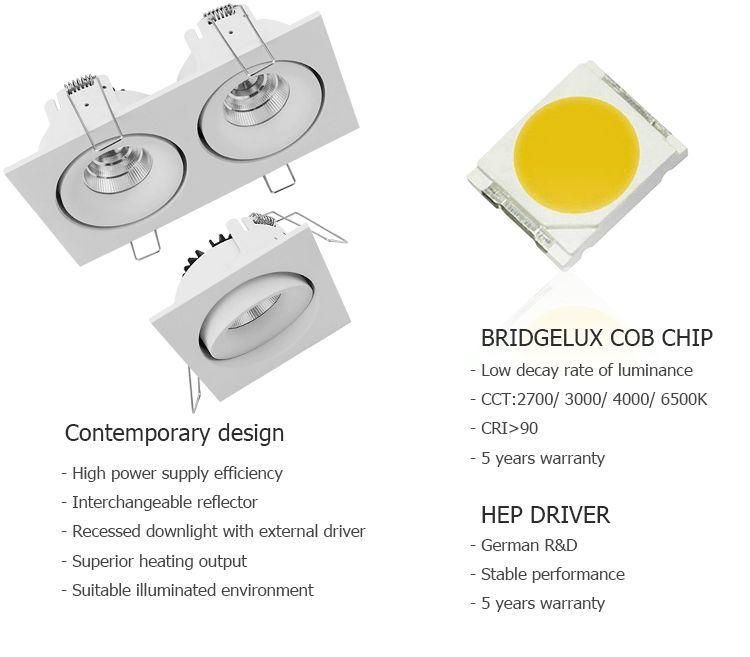 IP20 2X9.3W 2X13.9W Triac Dimmable Indoor Lighting Spotlight COB Downlight