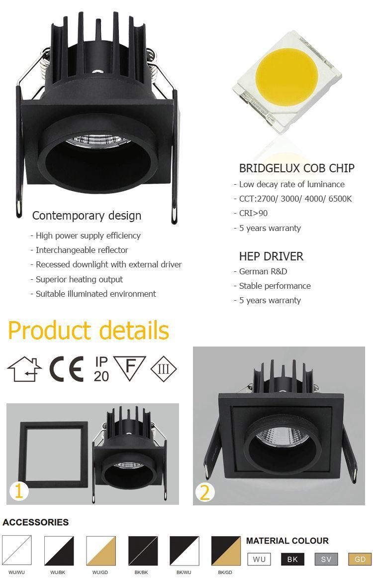 5years Warranty 4.6W 6.8W Triac Dimmable Flicker Free Indoor Lighting Spotlight COB Downlight