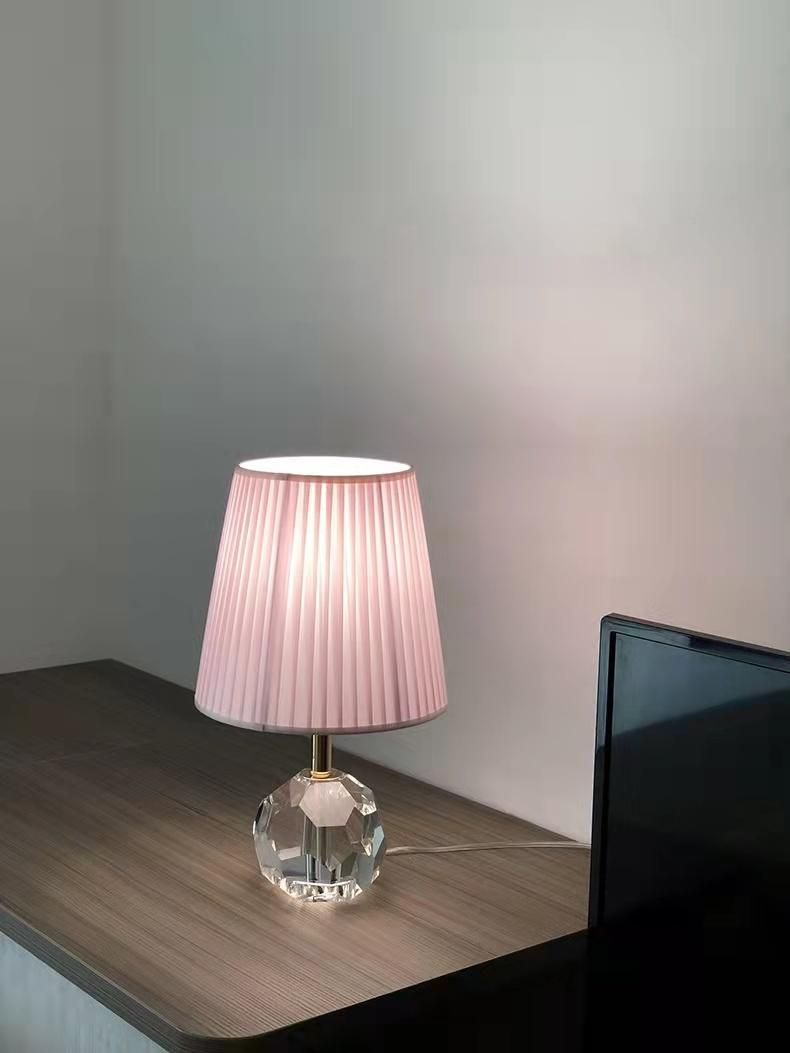 Warm Bedside Light Crystal Lamp Pleated Shade