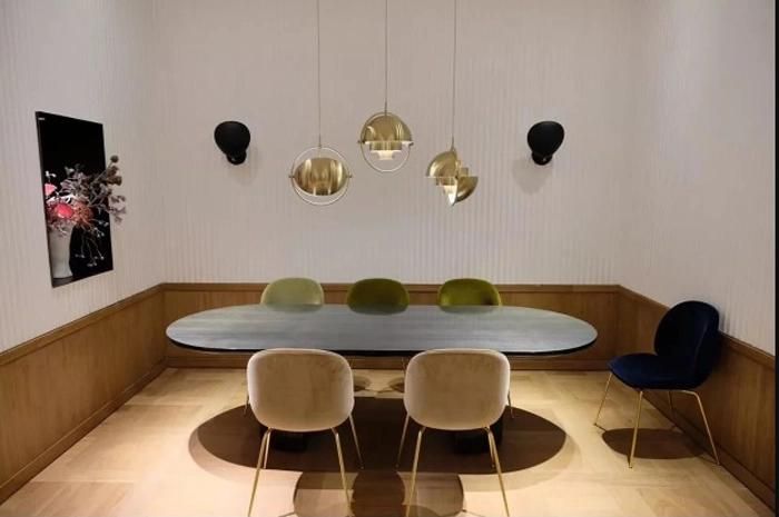Modern Dining Room Hanging Light with Adjustable Metal Shade in Black, Brass, Gold