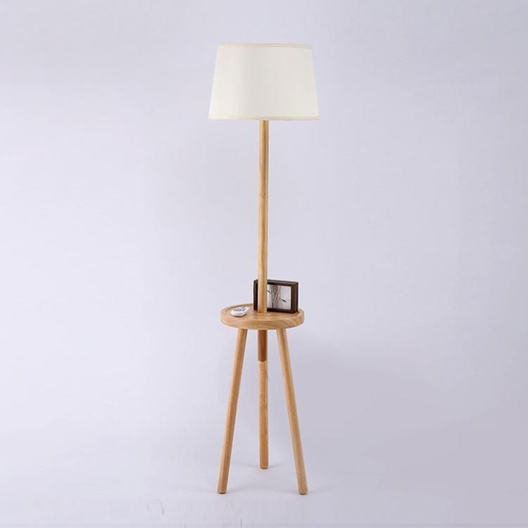 Tripod Wooden Fabric Lampshade Floor Lamp Living-Room Bedroom Lighting