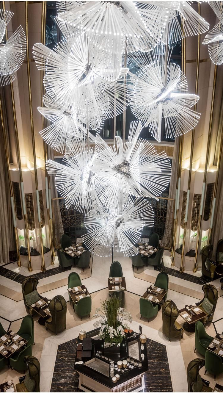 Hot Selling Custom Large Crystal Glass Rod Hotel Villa Lobby LED Chandelier