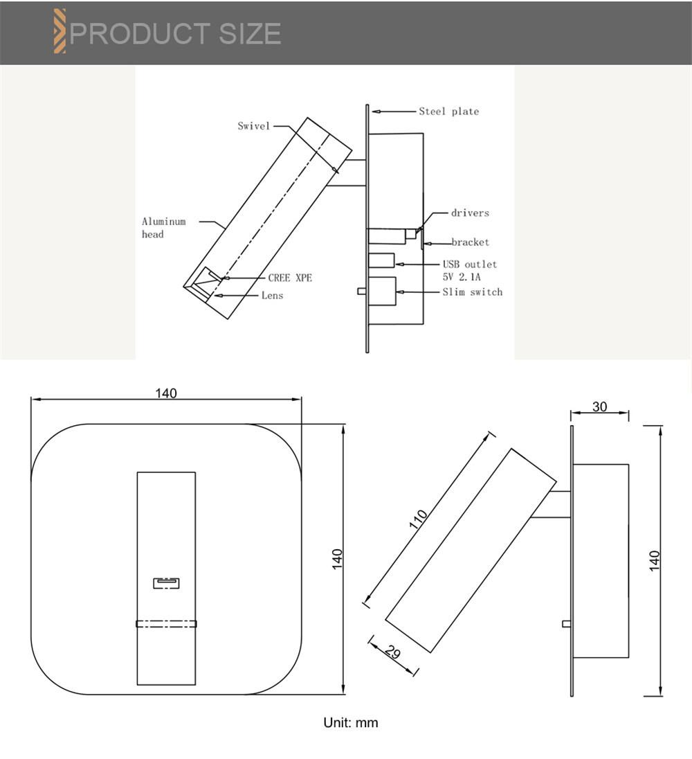 Wall Lamp LED Light Wall for Reading Loft Decor Modern Bedroom Read Lampara Pared Hotel Wall Light Wireless USB Charge