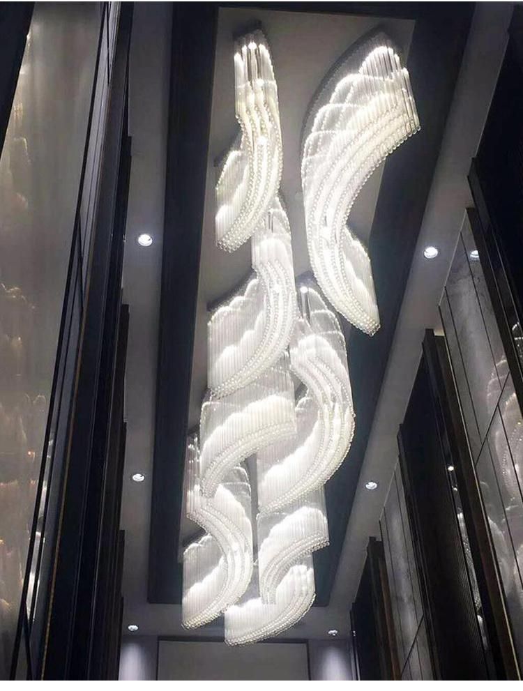 Large Lamp Stair Glass Hanging Modern Luxury White Gold LED Chandelier Light