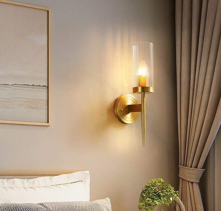 European Crystal Wall Sconce Golden Wall Lamp Indoor Lighting LED for Living Room with Glass Lampshade