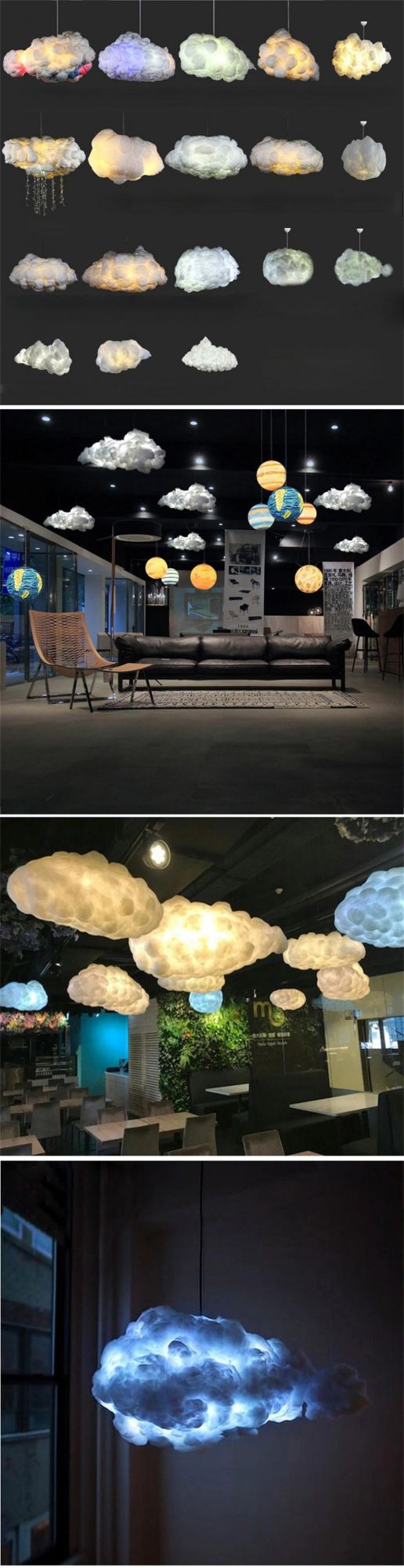 Romantic Creative White Floating Clouds Shape Chandeliers Ceiling Decor Lamp for Home Children Room Wedding LED Pendant Lamp