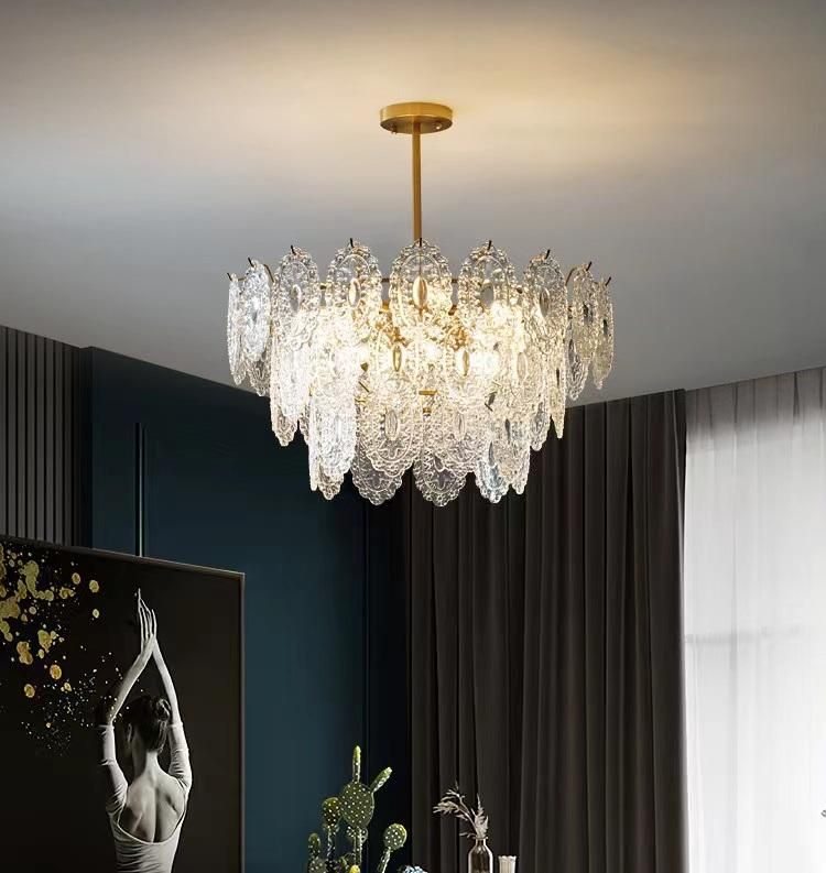 Home Lighting Pendant Elegant Design Indoor Decoration Copper Color Hanging Lamp Glass Ceiling Chandelier Light