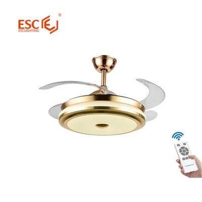 Indoor Decoration Save Energy DC Inverter Motor 5 Speed Hidden Blades Golden LED Fan Light