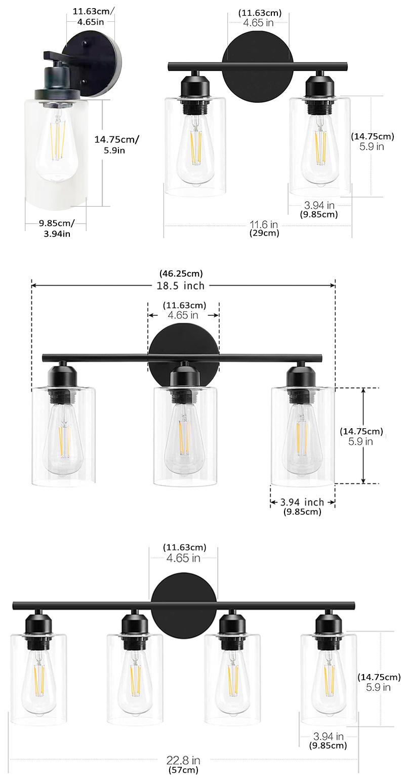 Langde Factory Supply 2 Head Vanity Light Black Iron Body Bathroom Mirror Wall Lamp Ldm5010-2