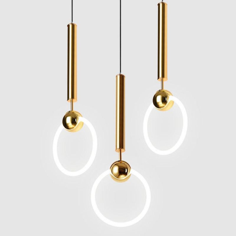 Modern Simple Circle Pendant Light Personality Iron Gold Pendant Light Dining Room Study Hanging Ring Light (WH-AP-189)