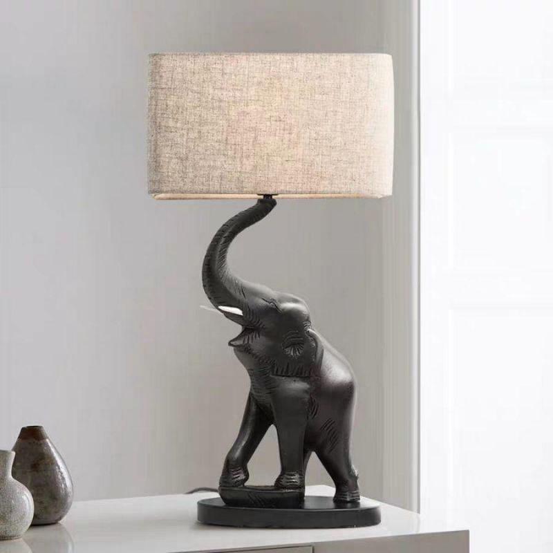 Handmade Elephant Table Lamp Bedside Lamp Environmental Resin Body + Fabric Shade Lampshade