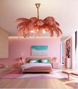 Post Modern Ostrich Feather Copper Chandelier Light Hanging Pendant Lamp for Home Decoration