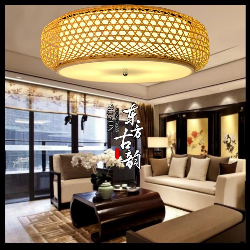 Bamboo Wicker Rattan Lantern Shade Flush Mount Ceiling Light (WH-WA-40)