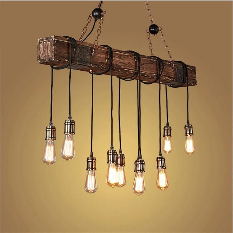 Industrial Natural Wood Lighting Vintage Hemp Rope Pendant Lamp