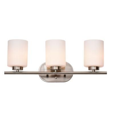 3 Light Opal Glass Bathroom Light Fixtures in Brushed Nickel