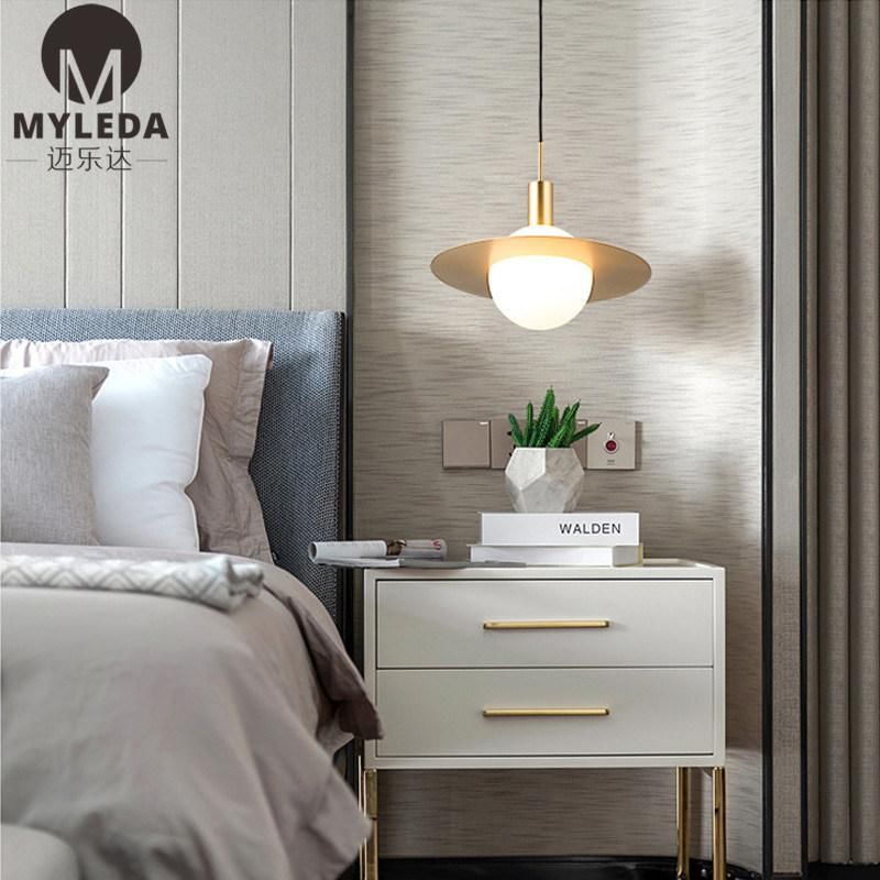 Modern Luxury Brass Metal White Glass Round Ball Pendant Light