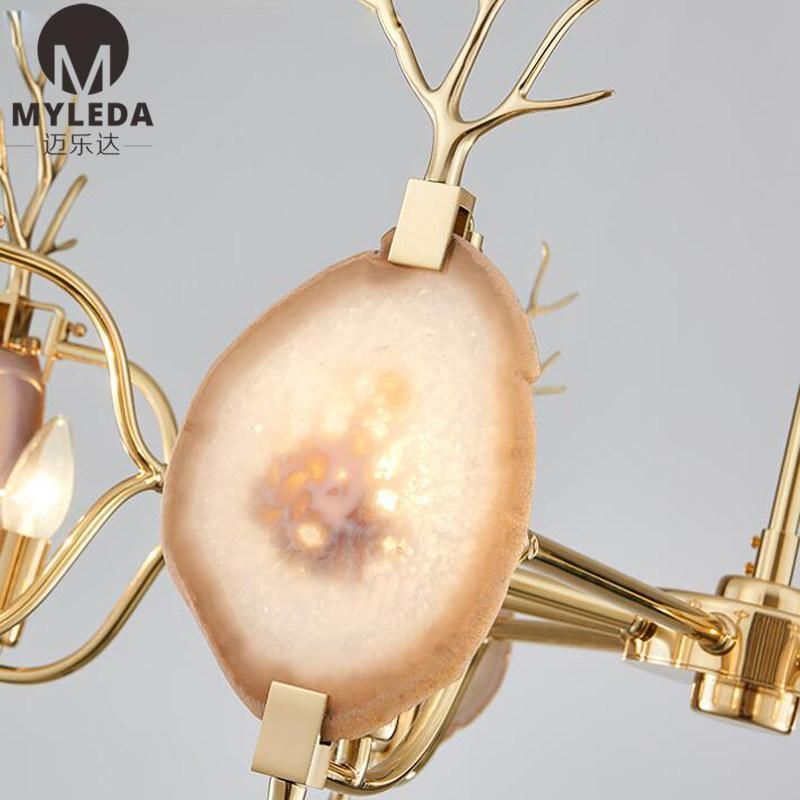 Modern Home Hanging Brass Agate Chandelier Pendant Lamp