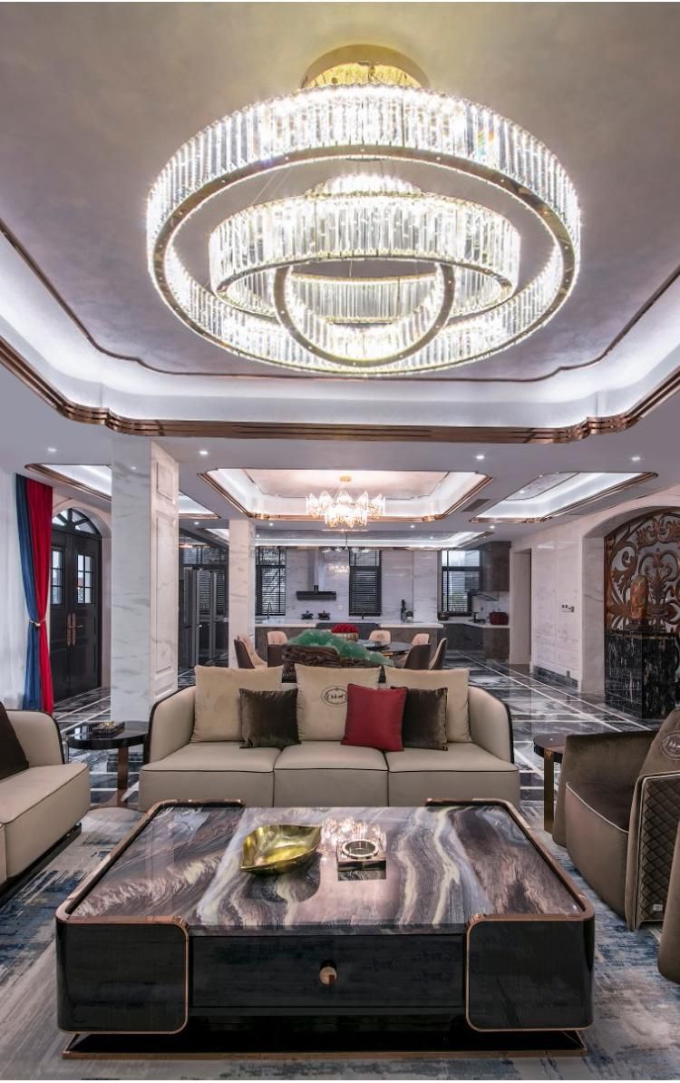 Modern Style Decoration Hotel Banquet Hall Long Staircase Custom Round LED Chandelier Lamp