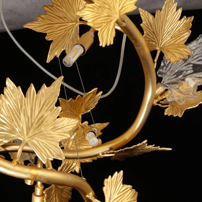 2022 Contemporary Luxury Large Indoor Ceiling Hanging Maple Leaf LED Glass Chandeliers