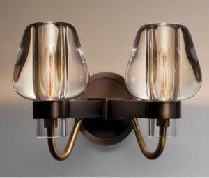 Brass Antique Wall Lamp Copper with Double Glass Shades