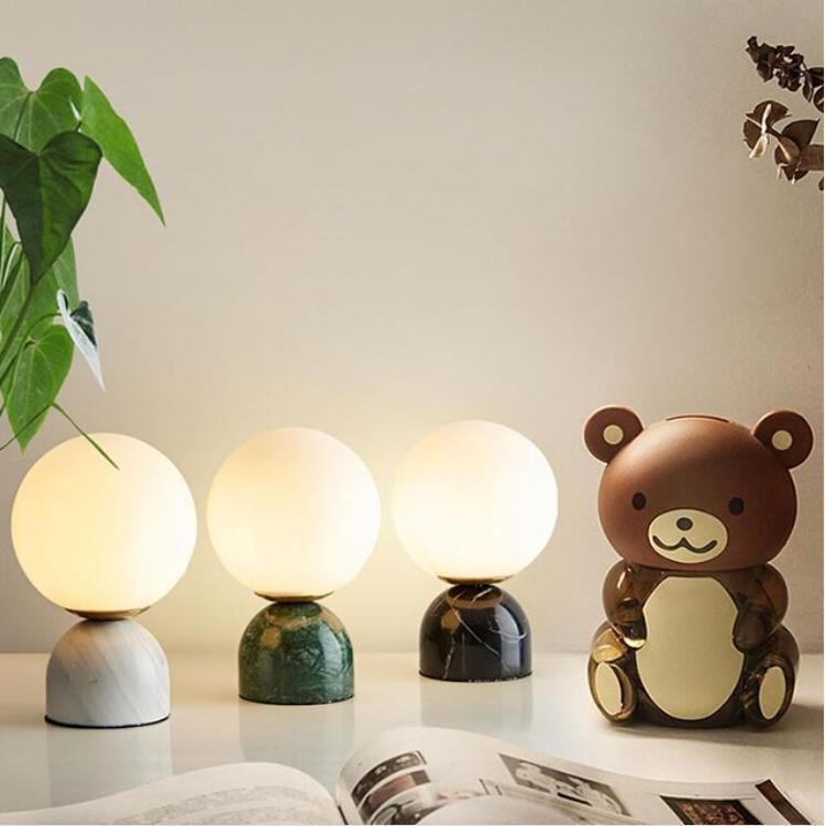 Post Modern Nordic White Round Glass Shade Marble Base Designer LED Table Lamp for Bedside Office Decor Bedroom LED Table Lamp