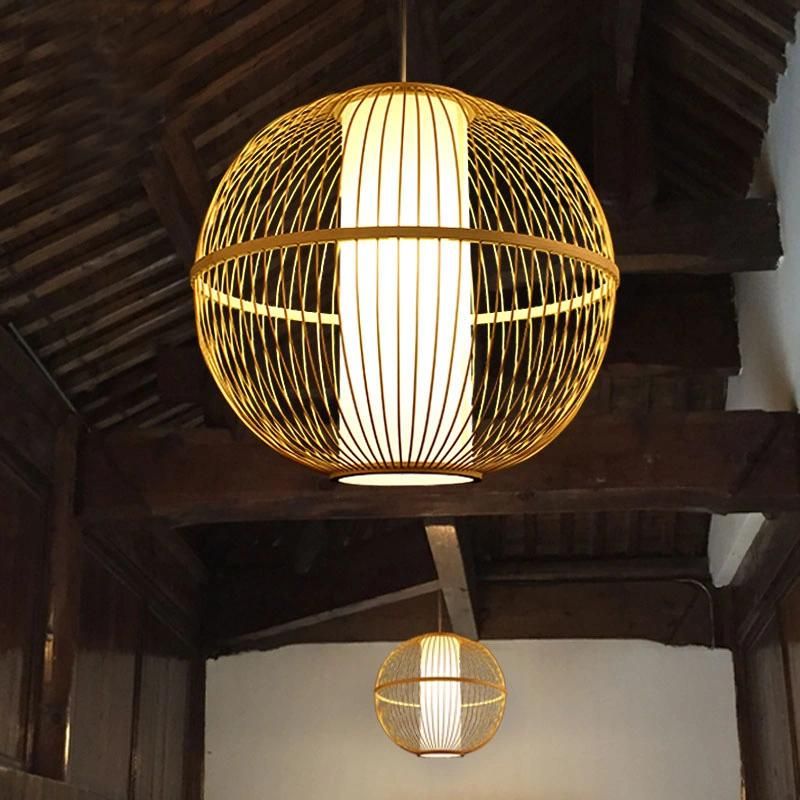 Creative Round Bamboo Lantern Pendant Light Handmade Wood Suspension Lamp (WH-WP-25)