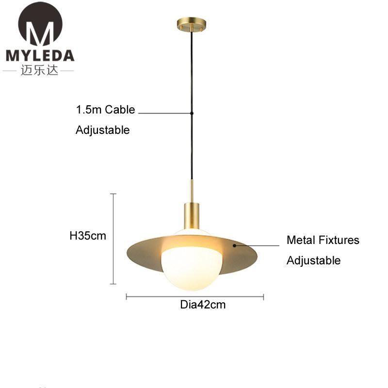 Modern Luxury Brass Metal White Glass Round Ball Pendant Light
