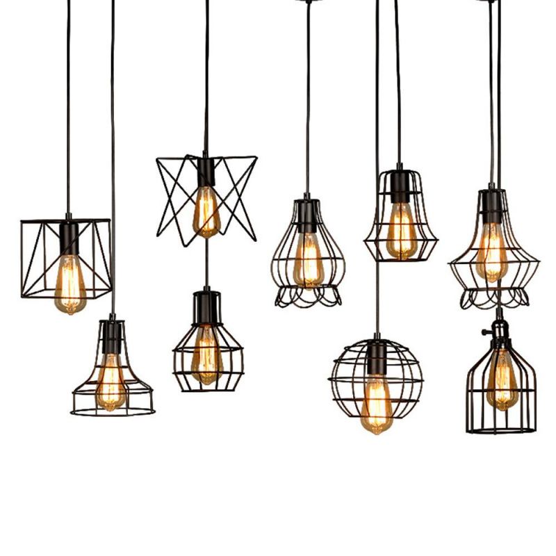 Industrial Pendant Light Edison Hanging Cage Pendant Lights E26 E27 Base Vintage Adjustable Pendant Lamp Fixture for Home Light