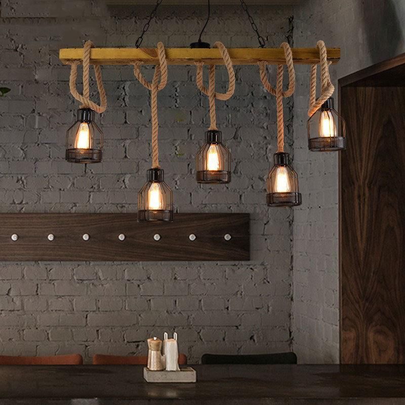 Loft Pendant Lamp Dining Room Restaurant Cafe Living Room Hemp Rope Wood Ceiling (WH-VP-134)