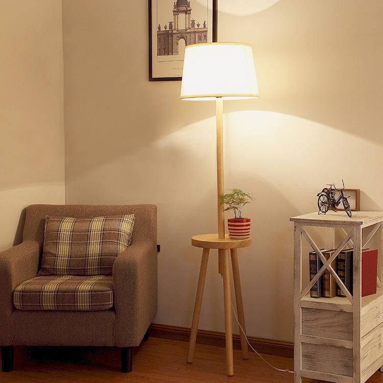 Tripod Wooden Fabric Lampshade Floor Lamp Living-Room Bedroom Lighting