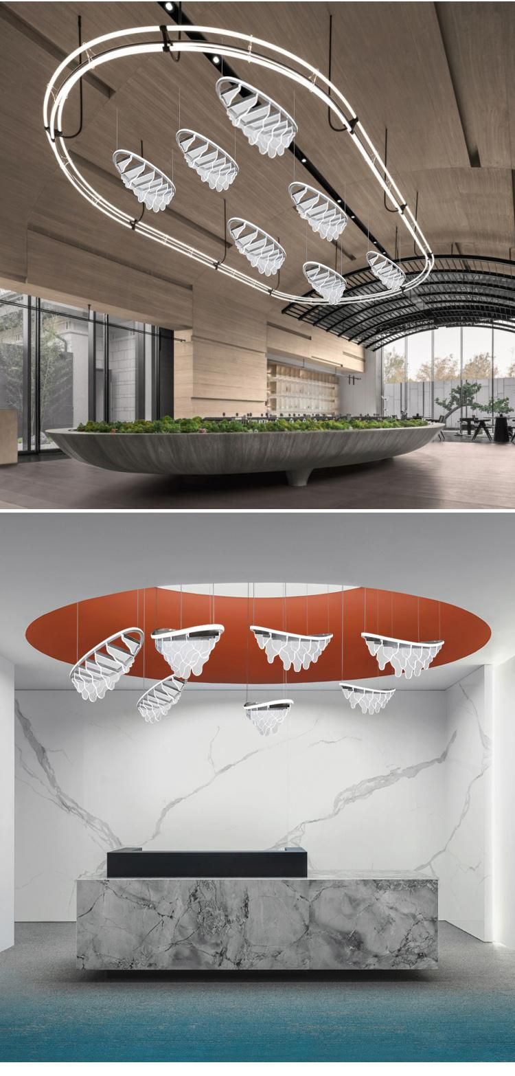 New Design Acrylic Stainless Steel Decorative Exhibition Commercial Stair Custom LED Chandelier Lamp