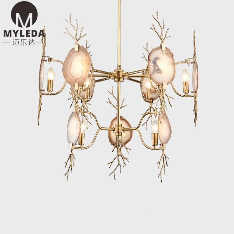 Modern Home Hanging Brass Agate Chandelier Pendant Lamp