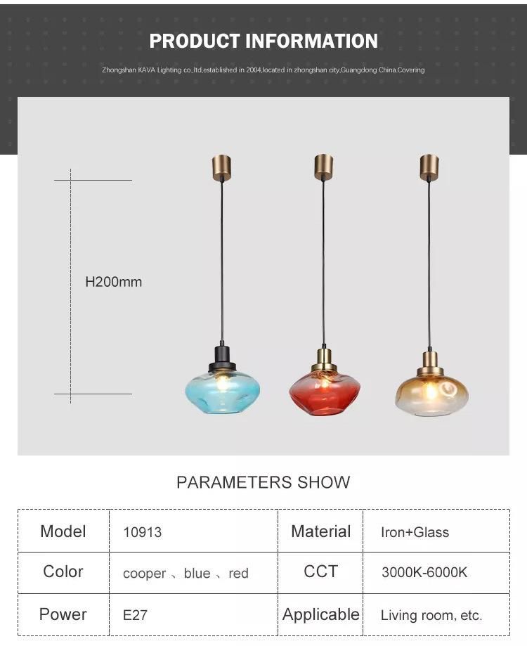 Cooper / Blue / Red Glass Pendant Light Irregular Shape Suitable for Bar, Restaurant, Cafe Atmosphere Hanging Light Ceiling Light Pendant
