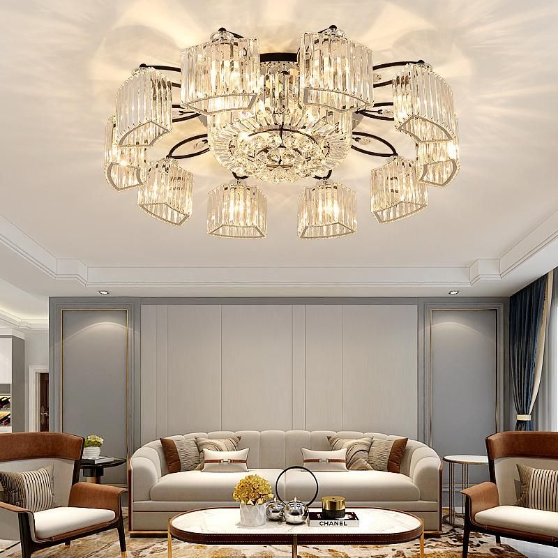 Crystal Ceiling Lights for Living Room Circle Gold Black LED Flush Mount Ceiling Light (WH-CA-79)