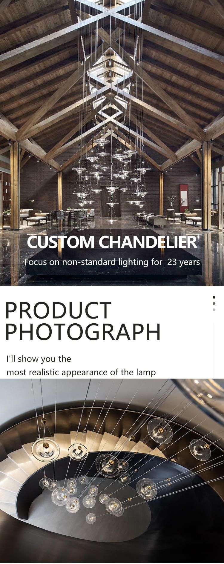 Nordic Style Decorative Commercial Hotel Staircase Custom Modern Glass LED Chandelier Light