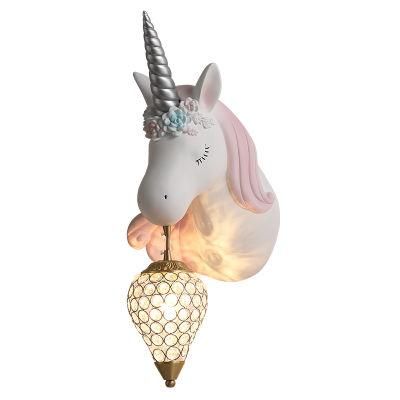 Nordic Decorative Animal Kids Antique Rustic Country Fairy Girl Gift Lamps LED Resin Crystal Unicorn Glass Wall Mounted Lights