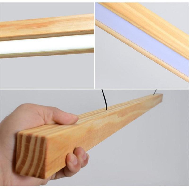 Modern Simple LED Long Strip Pendant Lights Restaurant Bar Office Hanglamp Dining Room Solid Wood LED Pendant Lamps