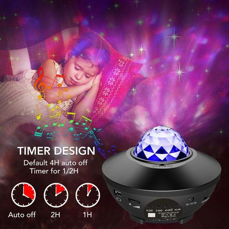 LED Star Projection Light USB Bluetooth Romantic Fantasy Rotating Atmosphere Light Voice-Controlled Ocean Starry Night Light