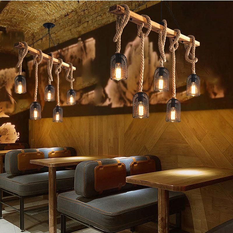 Loft Pendant Lamp Dining Room Restaurant Cafe Living Room Hemp Rope Wood Ceiling (WH-VP-134)