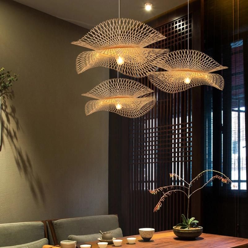 Modern Black Wood E27 Bulb Bamboo Pendant Light Norbic Home Deco Bamboo Weaving Light (WH-WP-24)