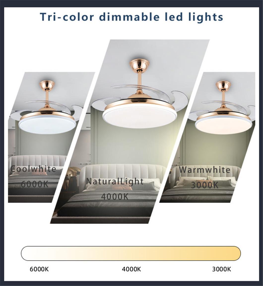 Smart Home Control Clear Acrylic Fan Blades 42 Inch Golden Chandelier Light with Fan