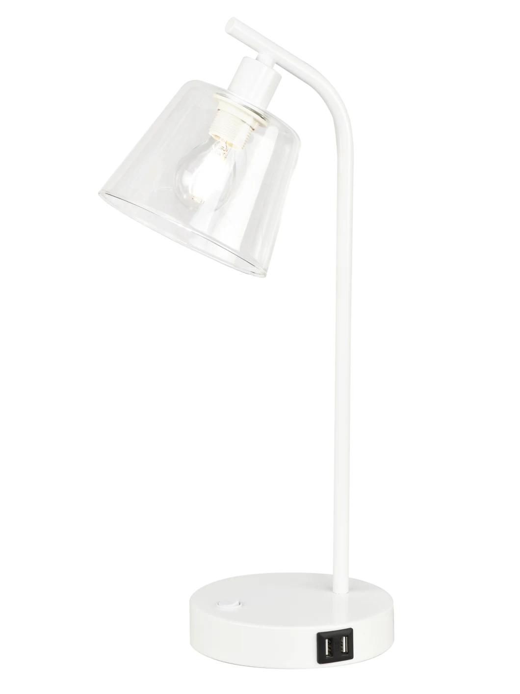 Nordic 2022 Table Lamp with 2 USB Ports, Dimmable Bedside Reading Lamp, Vintage Brass Metal Desk Lamp, Golden Nightstand Lamp with E14 Edison LED Bulb Glass